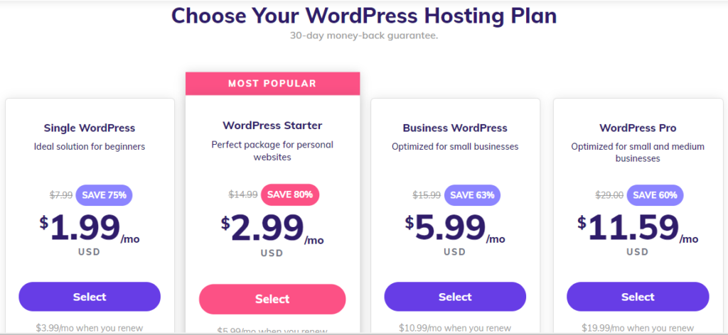 hostinger wordpress web hosting price