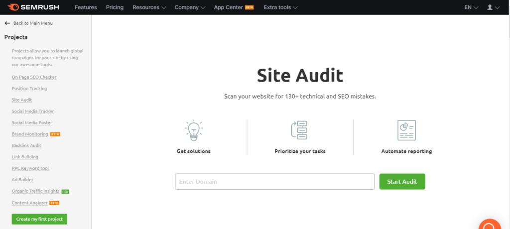 semrush site audit