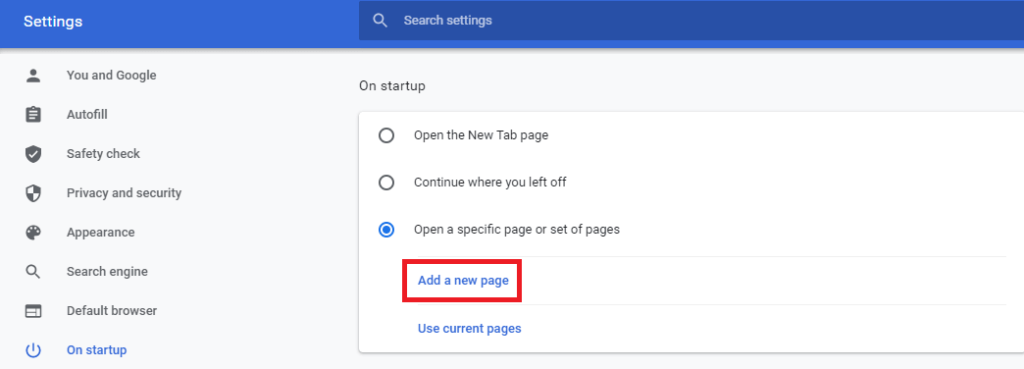 Open a specific page Google Chrome