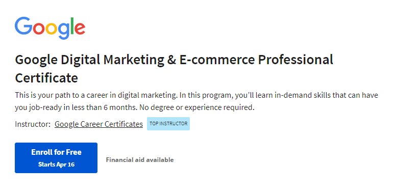 Google Digital Marketing Professional Certificate